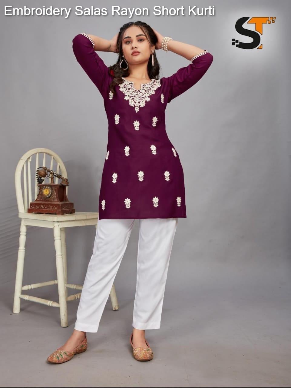 Embroidery Salas Rayon Short Kurti