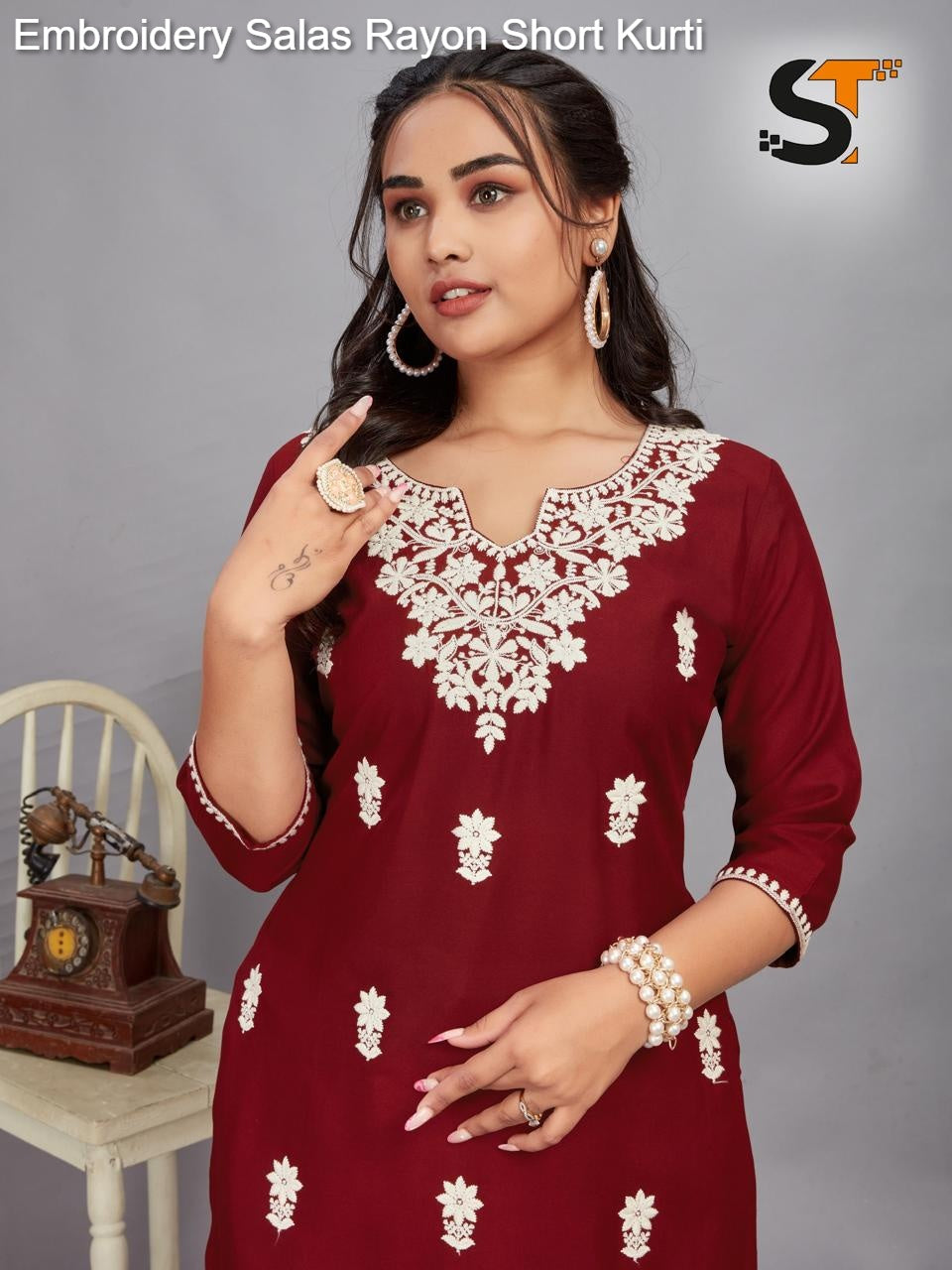 Embroidery Salas Rayon Short Kurti