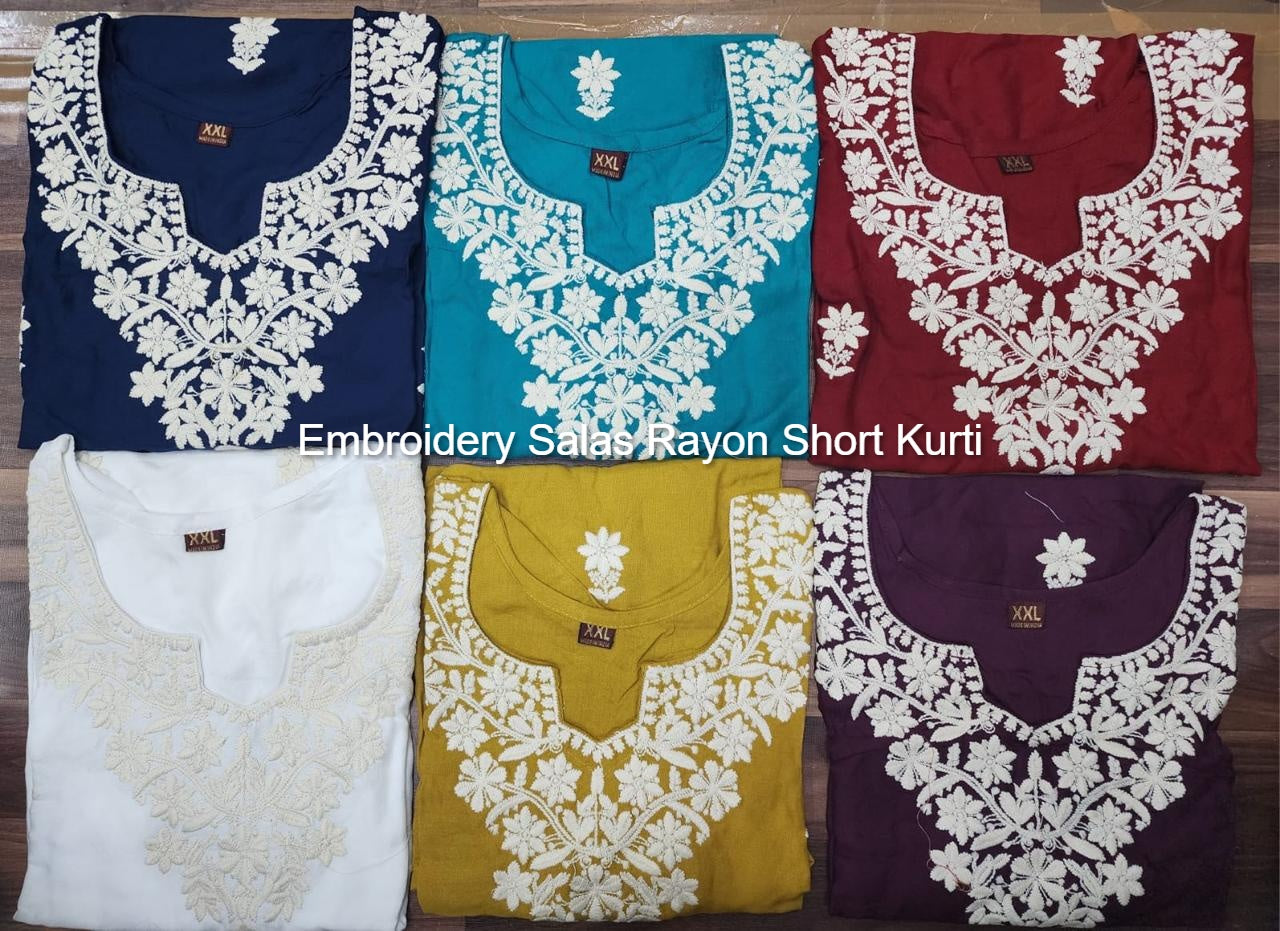 Embroidery Salas Rayon Short Kurti