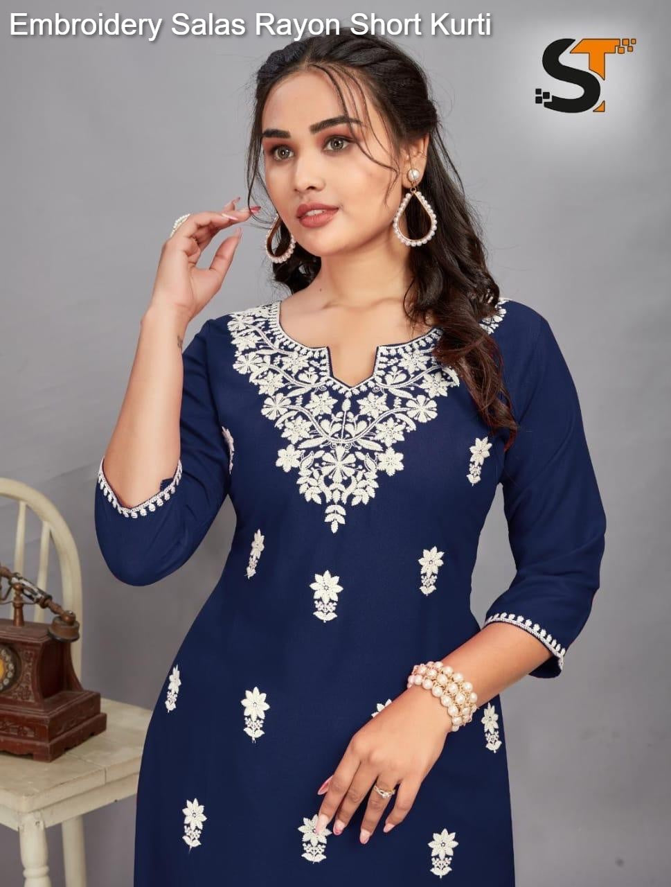 Embroidery Salas Rayon Short Kurti
