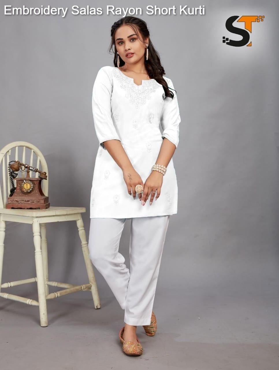 Embroidery Salas Rayon Short Kurti