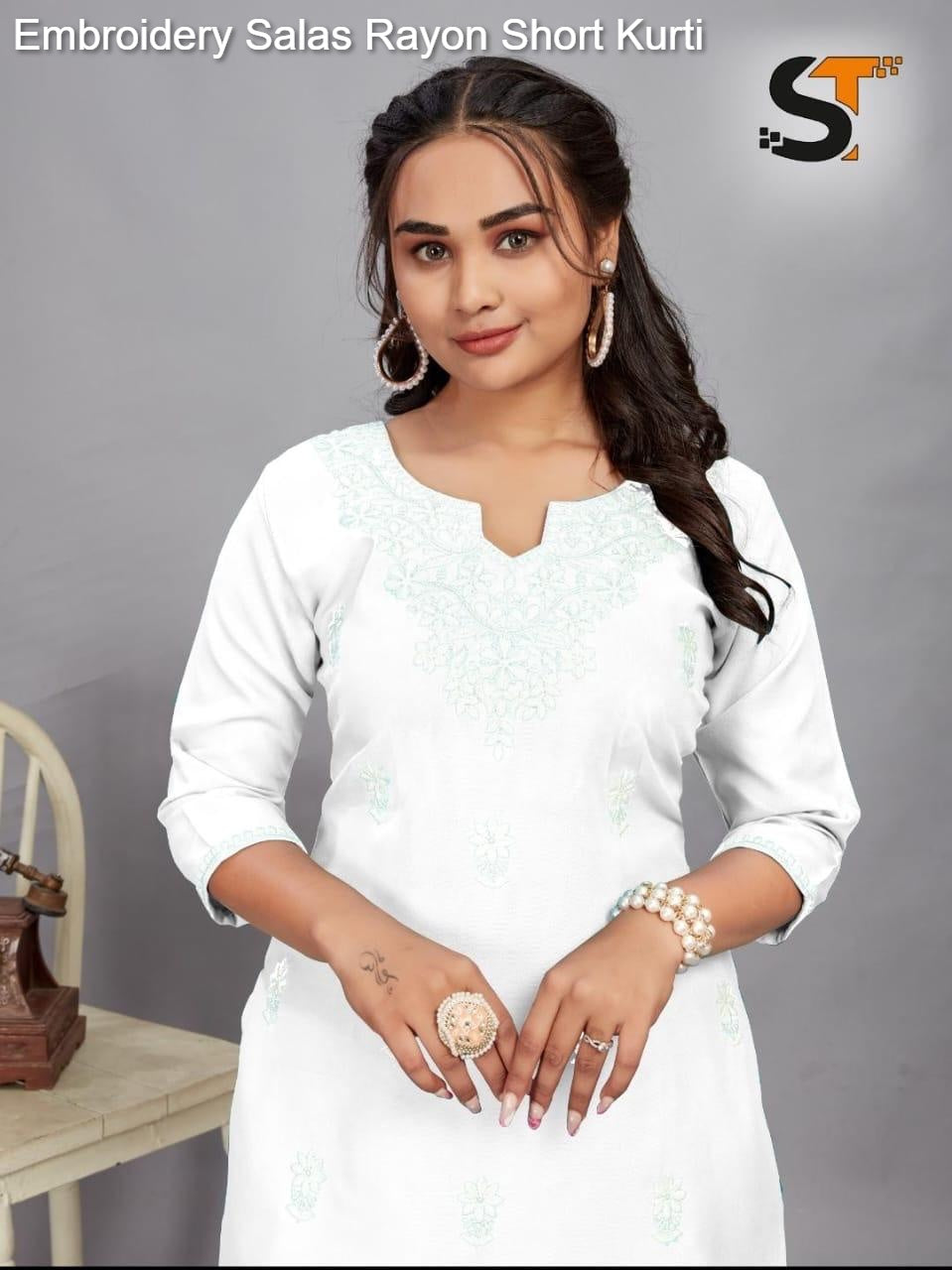 Embroidery Salas Rayon Short Kurti