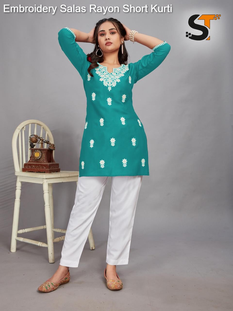 Embroidery Salas Rayon Short Kurti