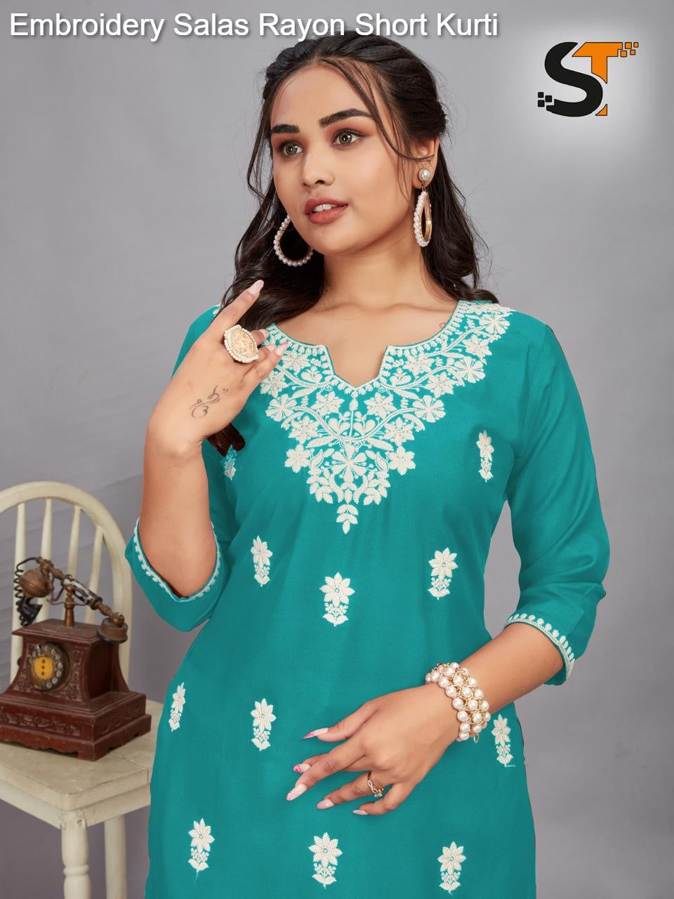 Embroidery Salas Rayon Short Kurti