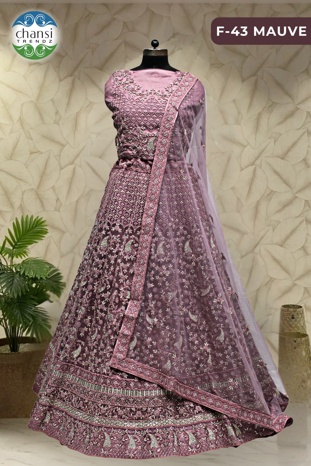 F-43 Mauve Chansi Trendz Butterfly Net Lehenga Choli