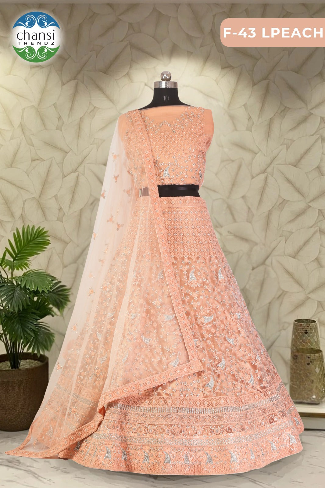 F-43 Peach Chansi Trendz Butterfly Net Lehenga Choli