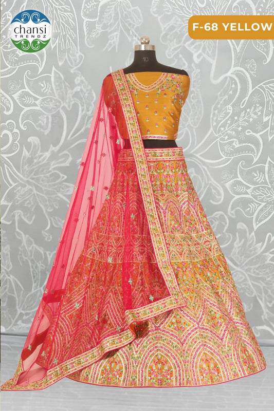 F-68 Yellow Chansi Trendz Lino Silk Lehenga Choli