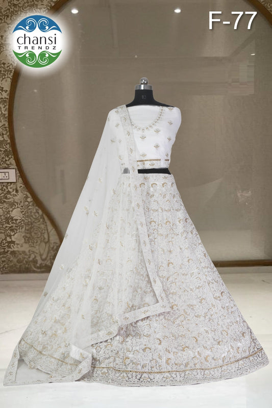 F-77 White Chansi Trendz Butterfly Net Lehenga Choli