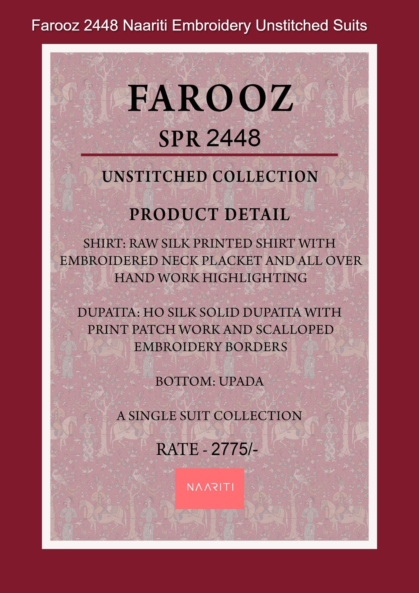 Farooz 2448 Naariti Embroidery Unstitched Suits