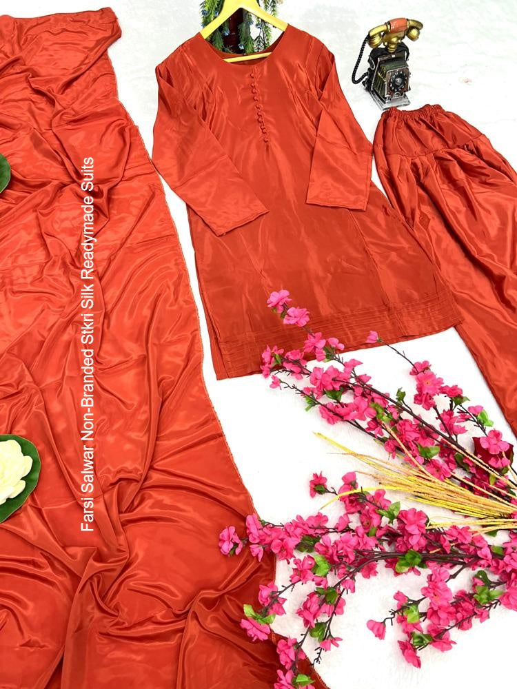 Farsi Salwar Non-Branded Stkri Silk Readymade Suits