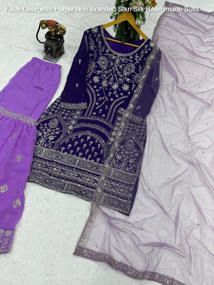 Faux Georgette Purple Non-Branded Stkri Silk Readymade Suits