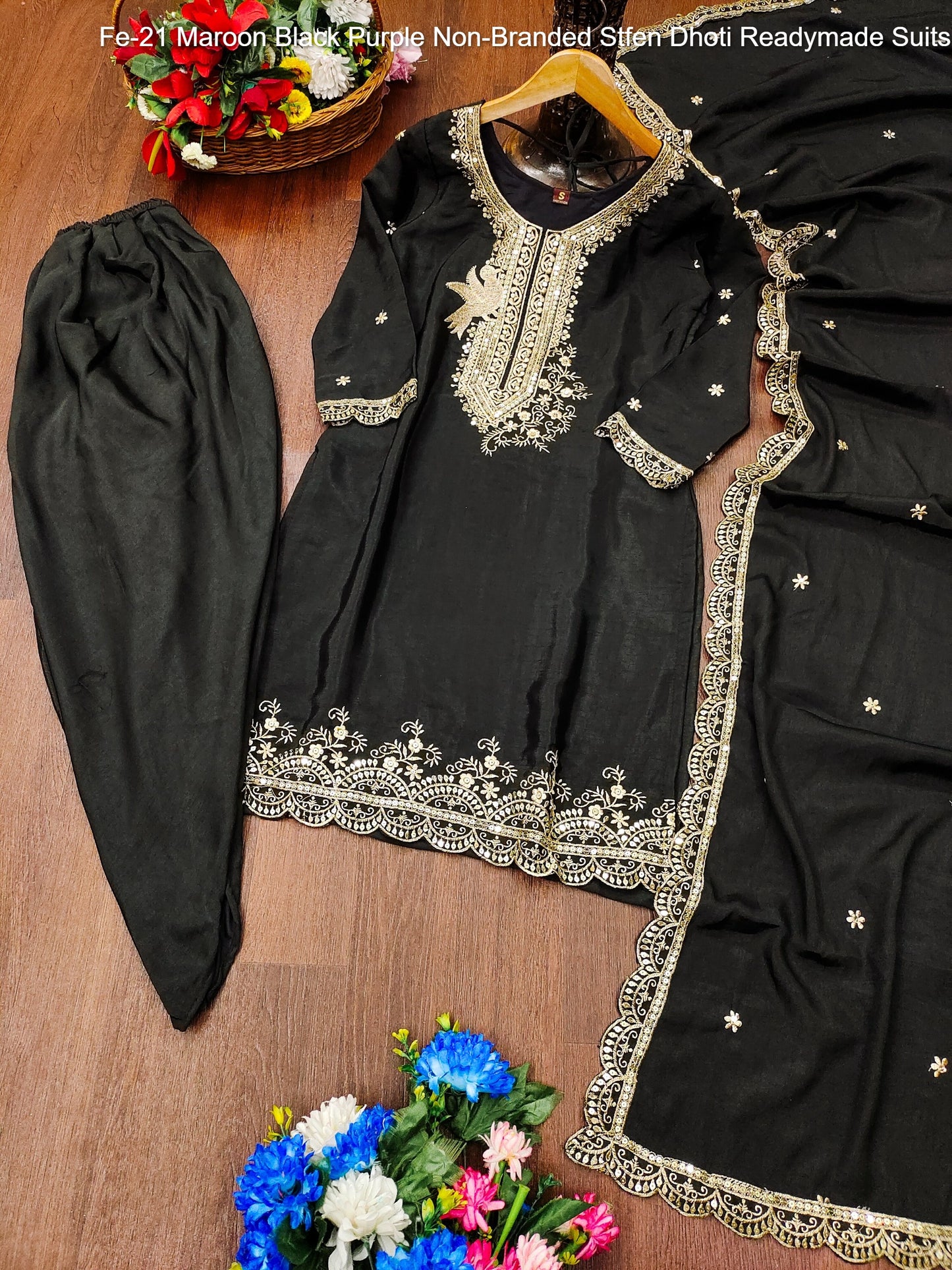 Fe-21 Maroon Black Purple Non-Branded Stfen Dhoti Readymade Suits