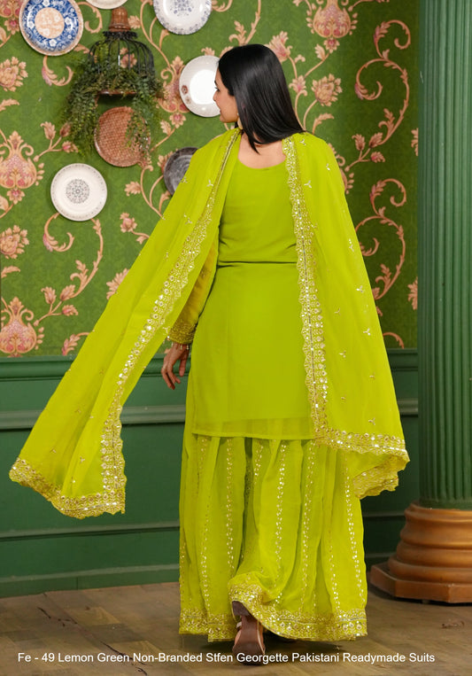 Fe - 49 Lemon Green Non-Branded Stfen Georgette Pakistani Readymade Suits