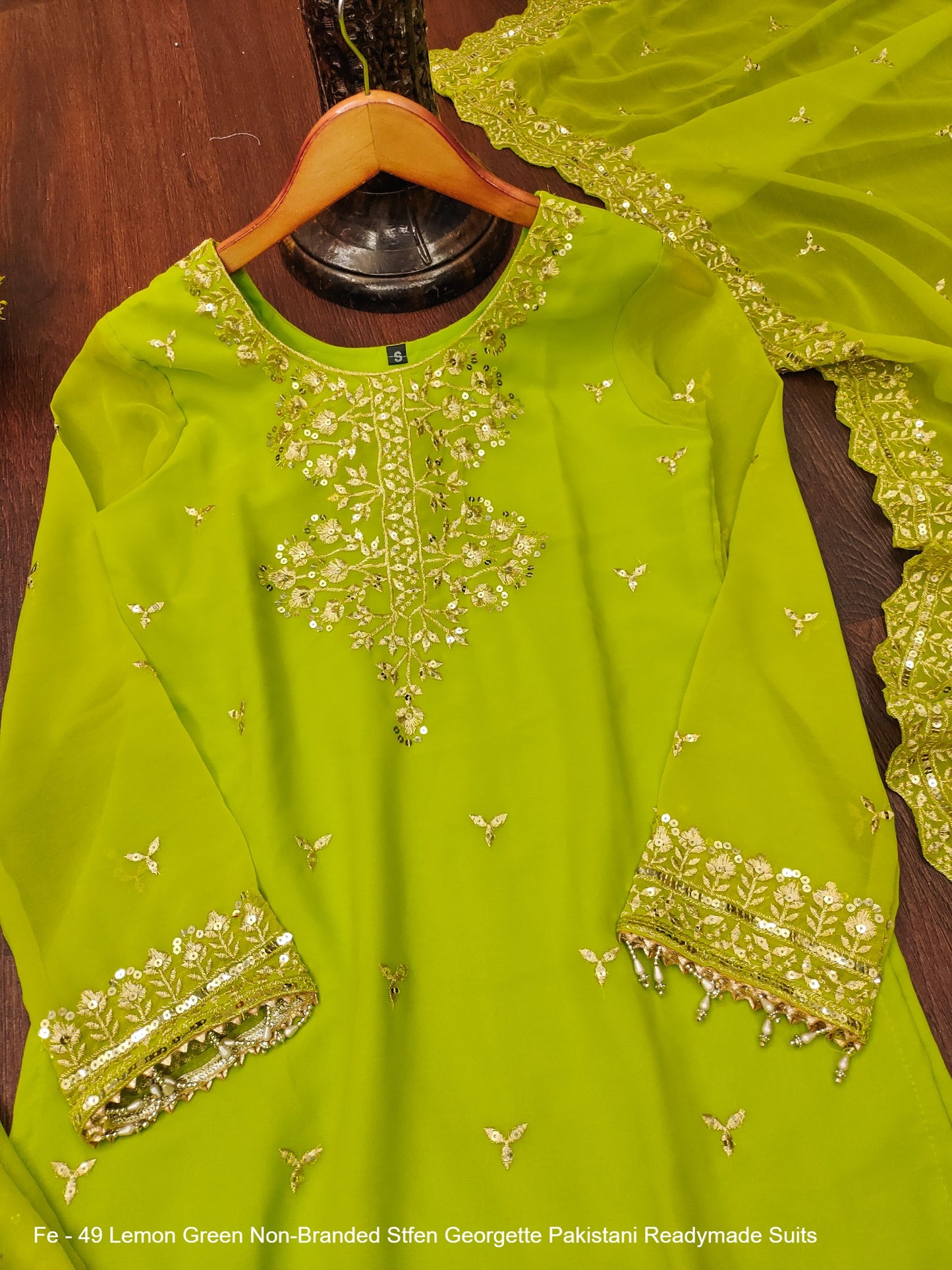 Fe - 49 Lemon Green Non-Branded Stfen Georgette Pakistani Readymade Suits
