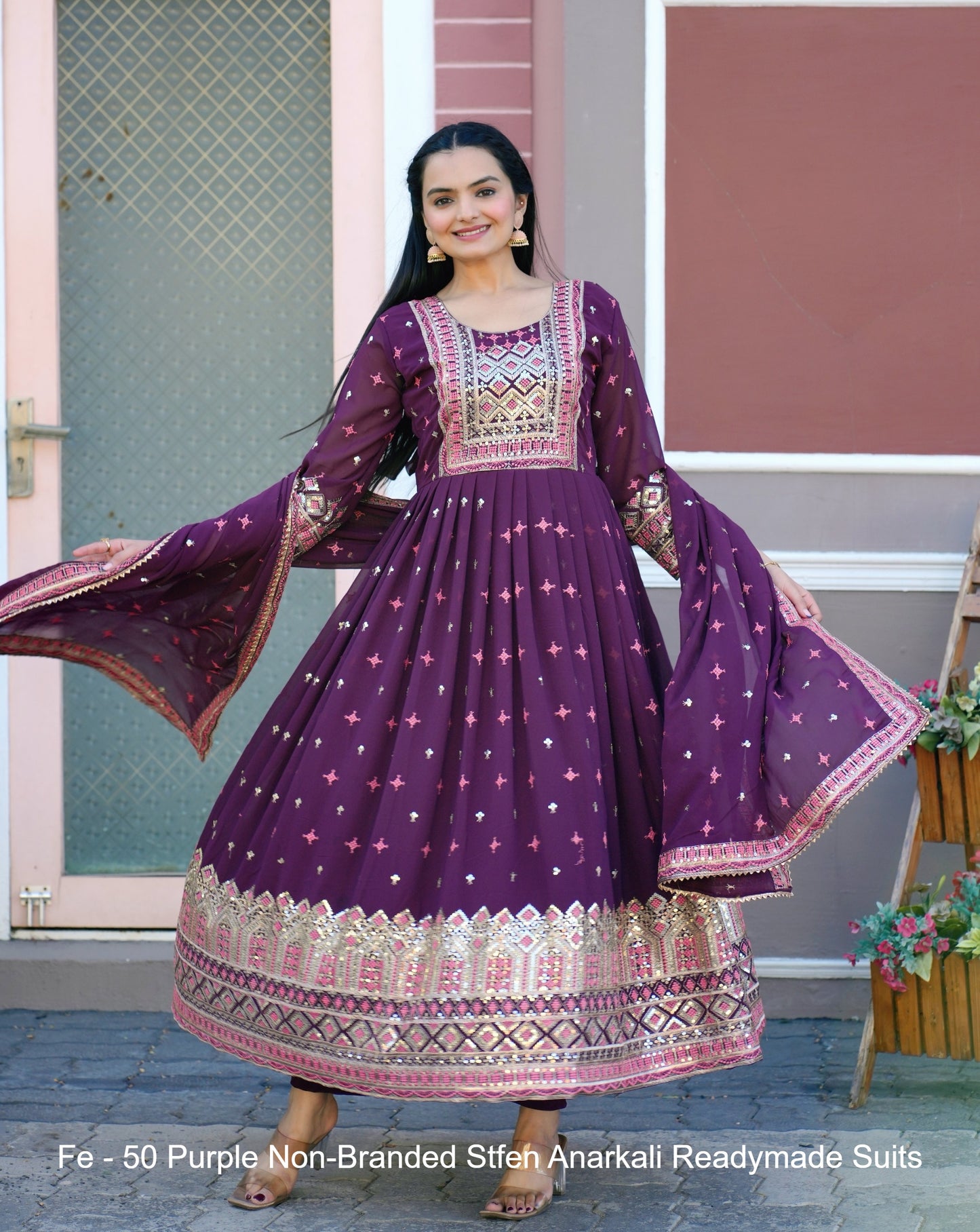 Fe-50 Purple Non-Branded Stfen Anarkali Readymade Suits