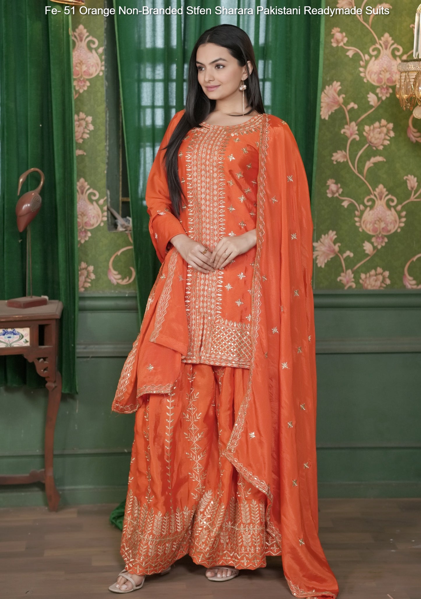 Fe- 51 Orange Non-Branded Stfen Sharara Pakistani Readymade Suits