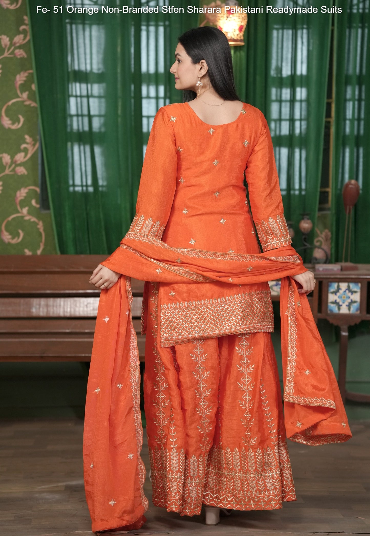 Fe- 51 Orange Non-Branded Stfen Sharara Pakistani Readymade Suits