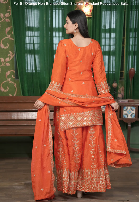 Fe- 51 Orange Non-Branded Stfen Sharara Pakistani Readymade Suits
