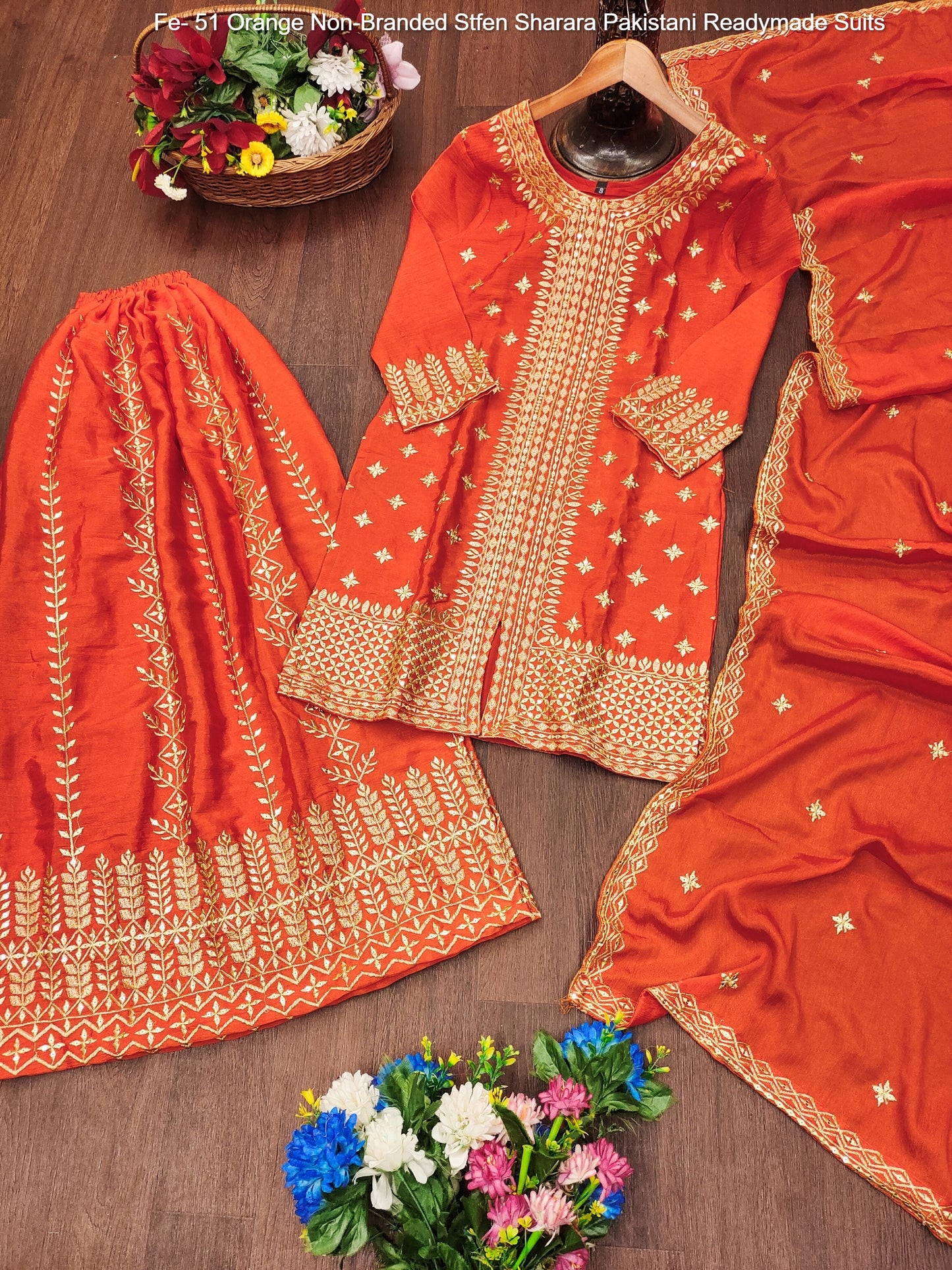 Fe- 51 Orange Non-Branded Stfen Sharara Pakistani Readymade Suits