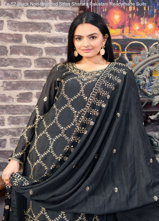 Fe-52 Black Non-Branded Stfen Sharara Pakistani Readymade Suits