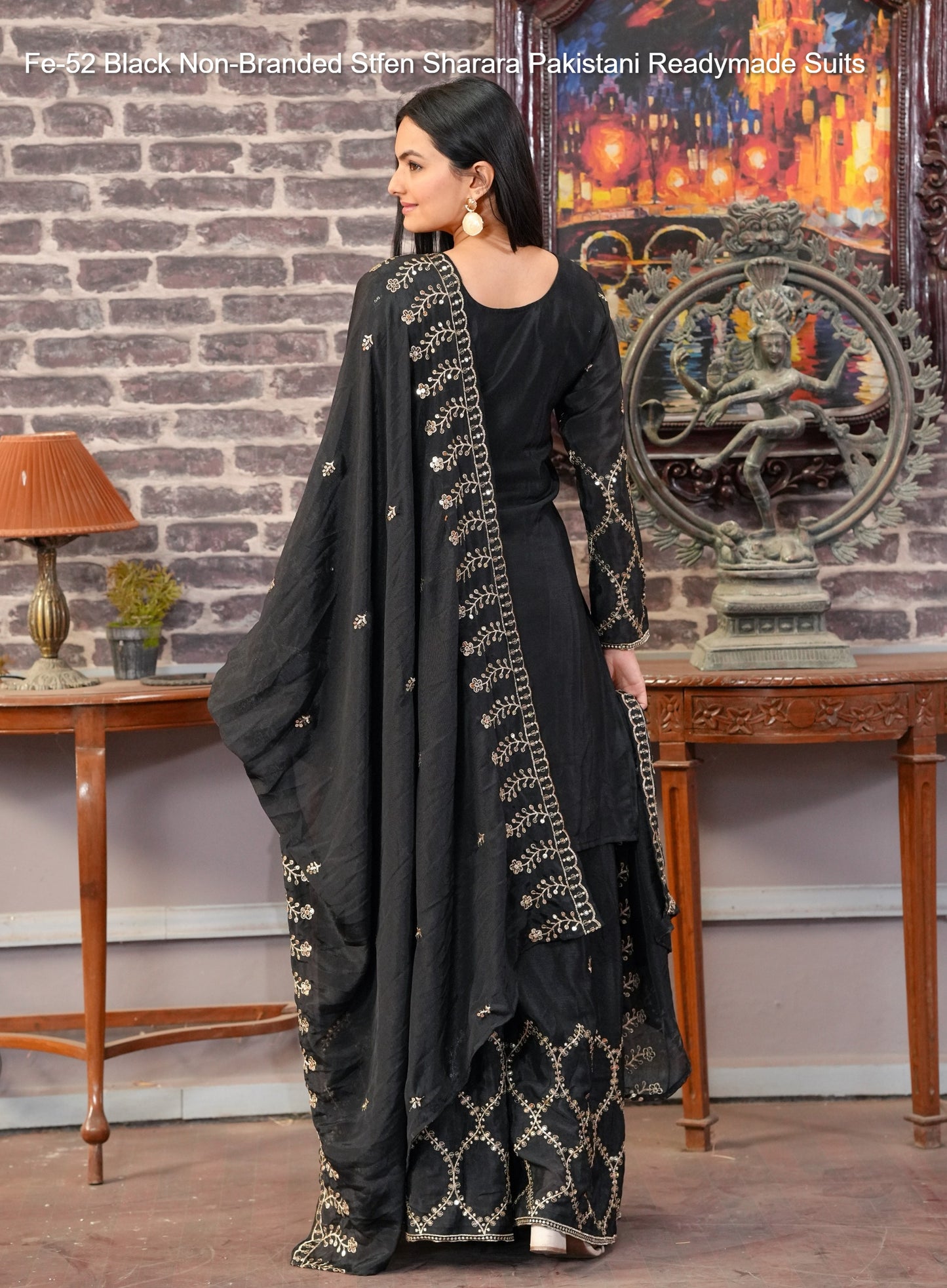 Fe-52 Black Non-Branded Stfen Sharara Pakistani Readymade Suits