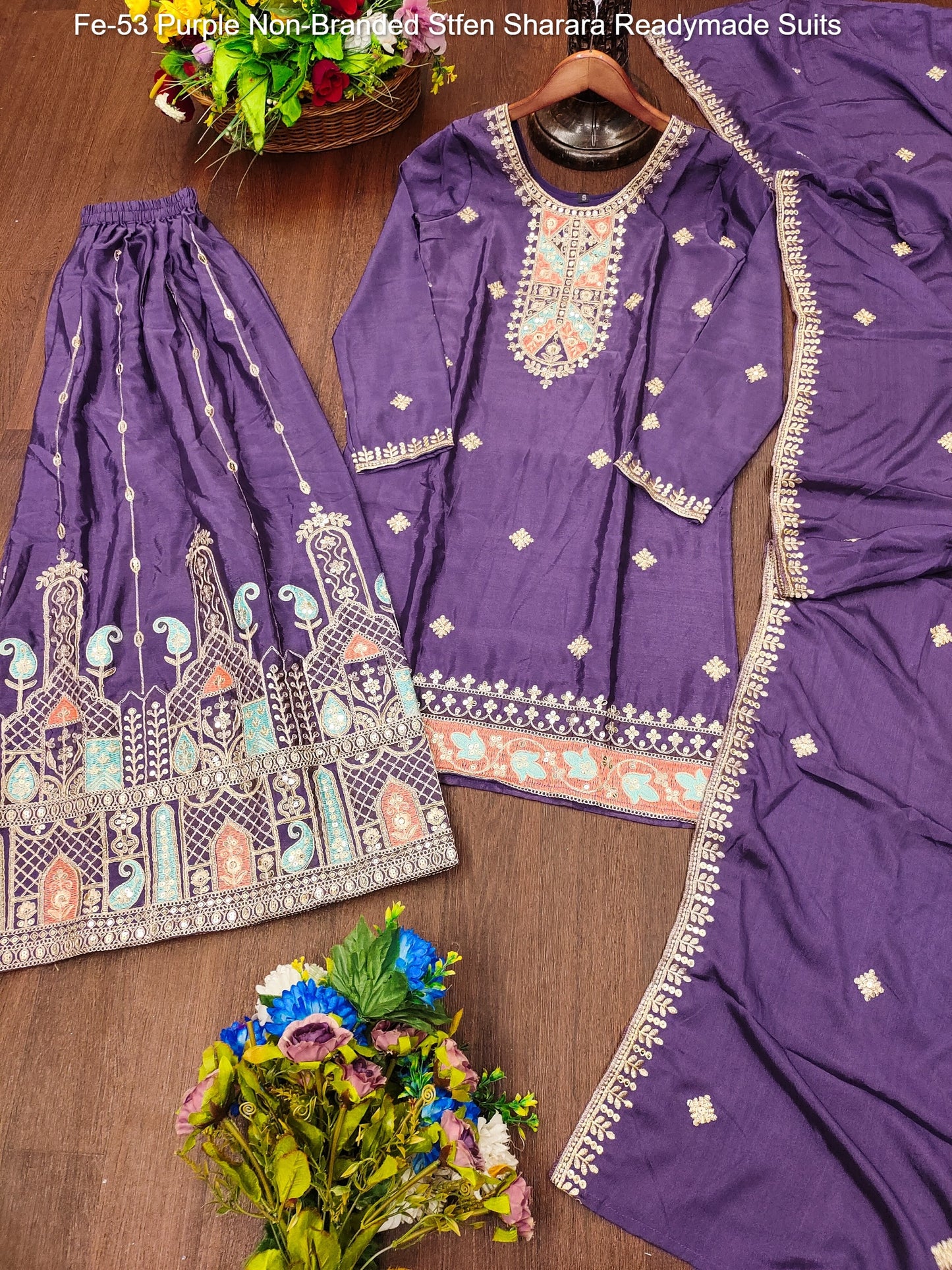 Fe-53 Purple Non-Branded Stfen Sharara Readymade Suits