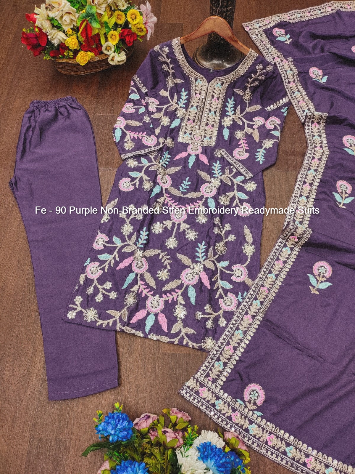 Fe - 90 Purple Non-Branded Stfen Embroidery Readymade Suits
