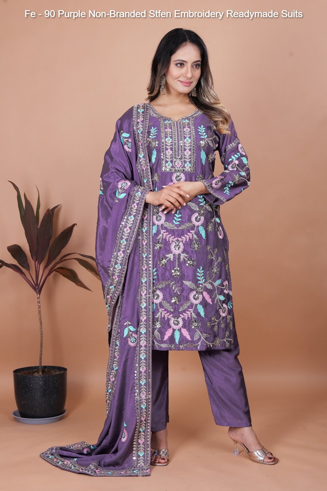 Fe - 90 Purple Non-Branded Stfen Embroidery Readymade Suits