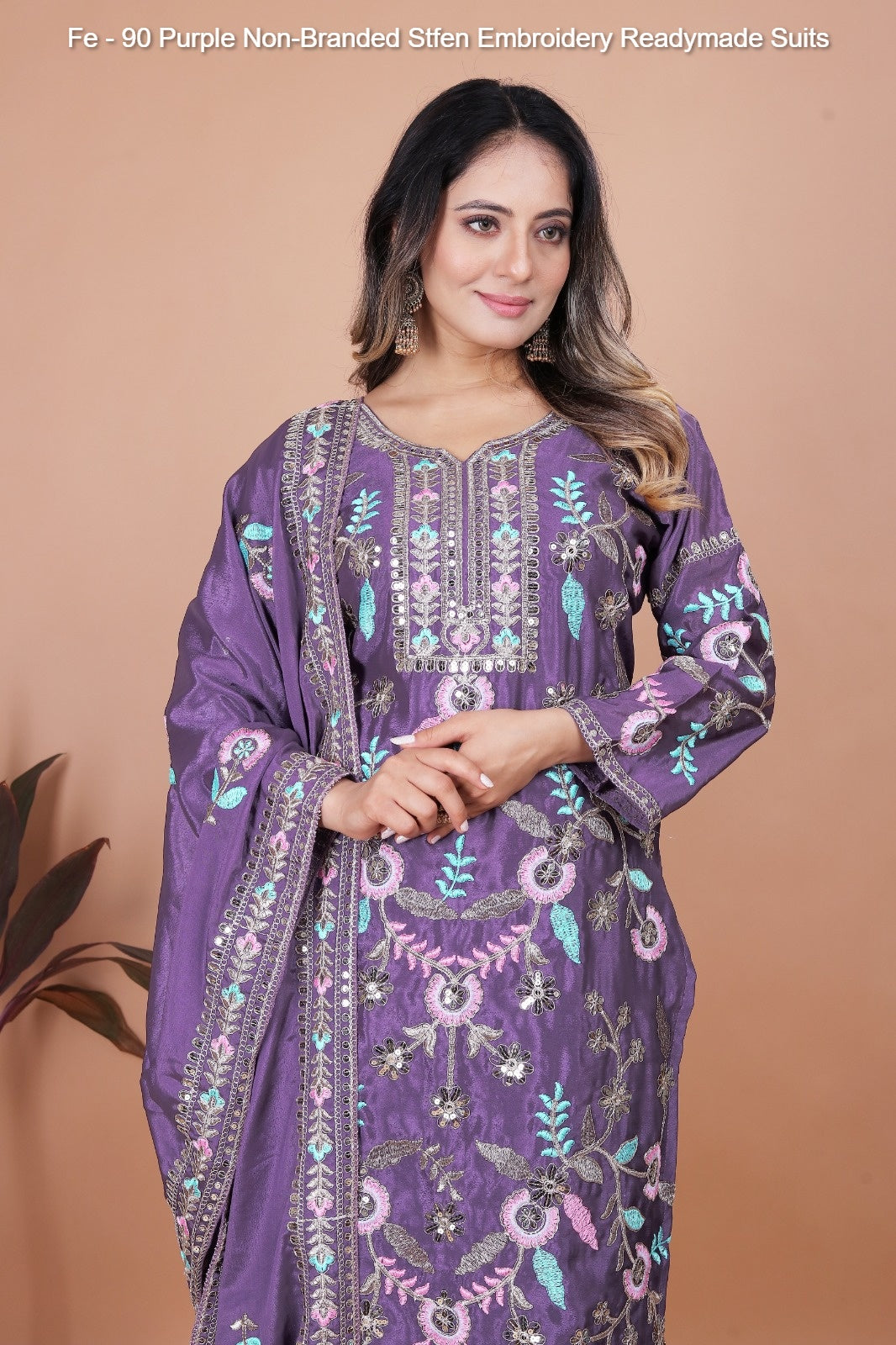 Fe - 90 Purple Non-Branded Stfen Embroidery Readymade Suits