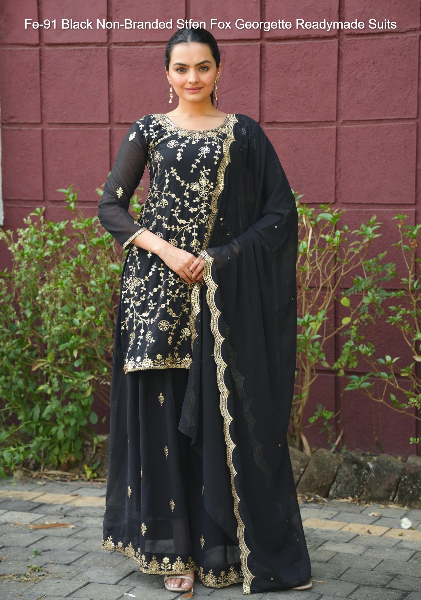 Fe-91 Black Non-Branded Stfen Fox Georgette Readymade Suits