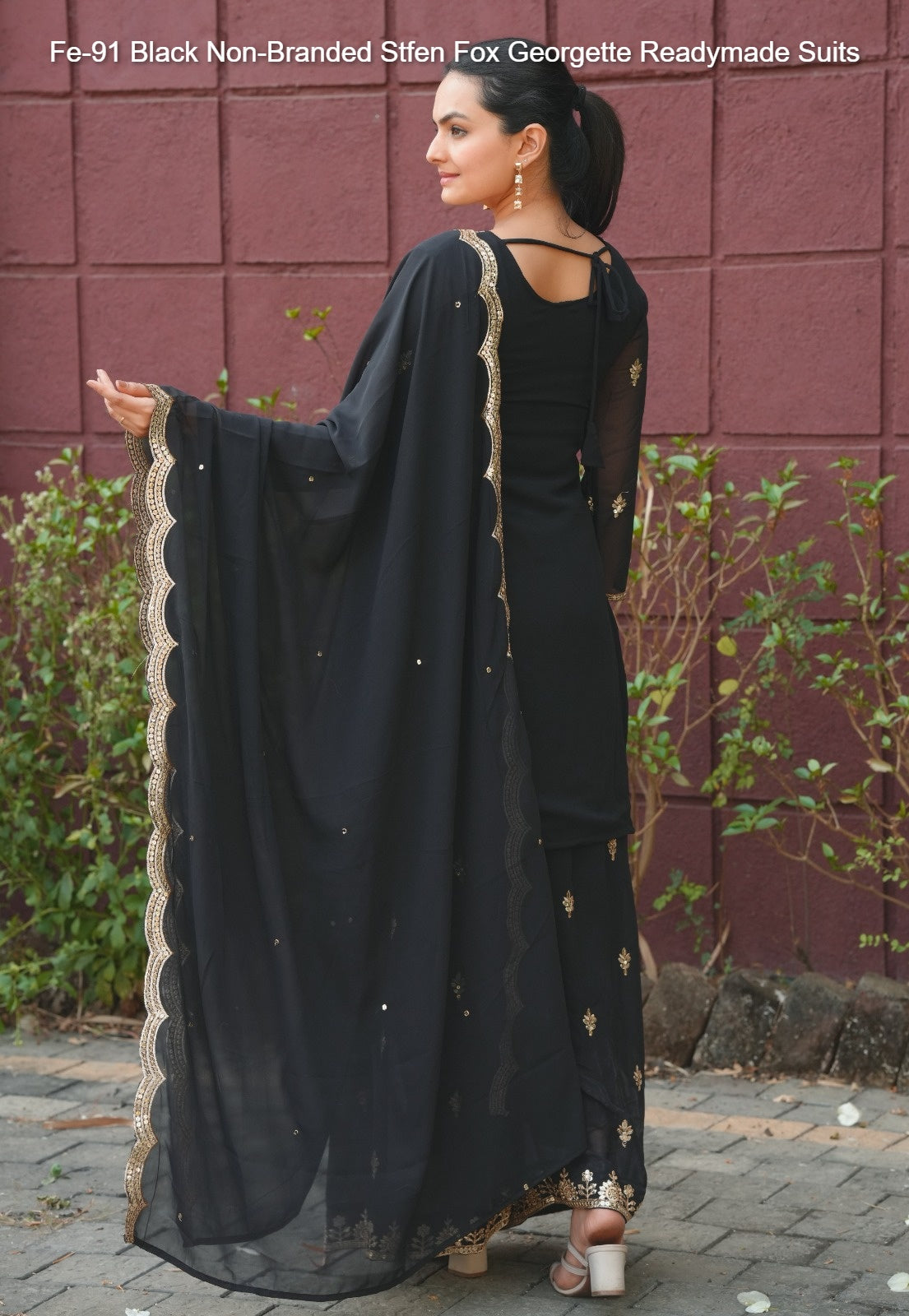 Fe-91 Black Non-Branded Stfen Fox Georgette Readymade Suits