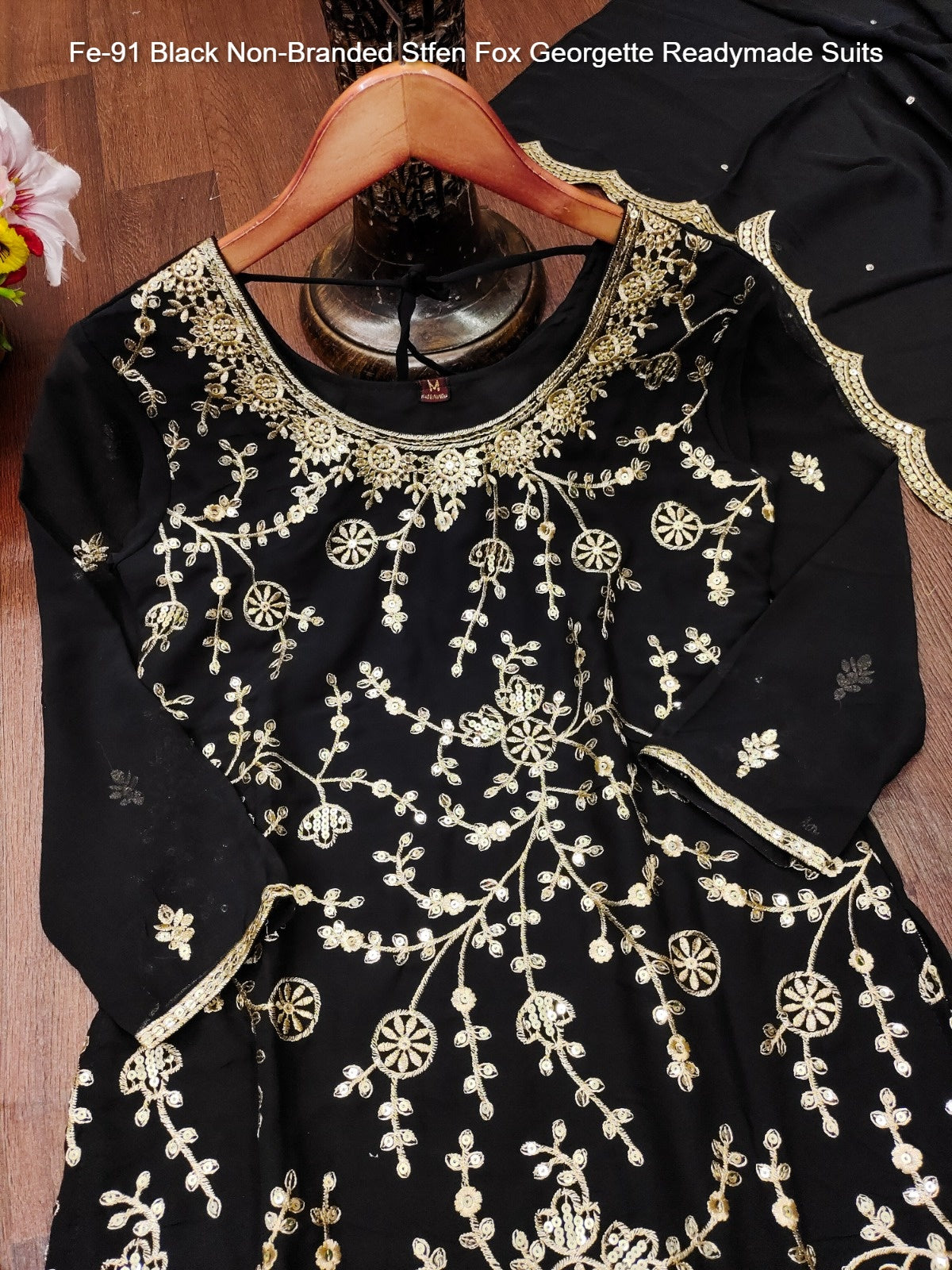 Fe-91 Black Non-Branded Stfen Fox Georgette Readymade Suits