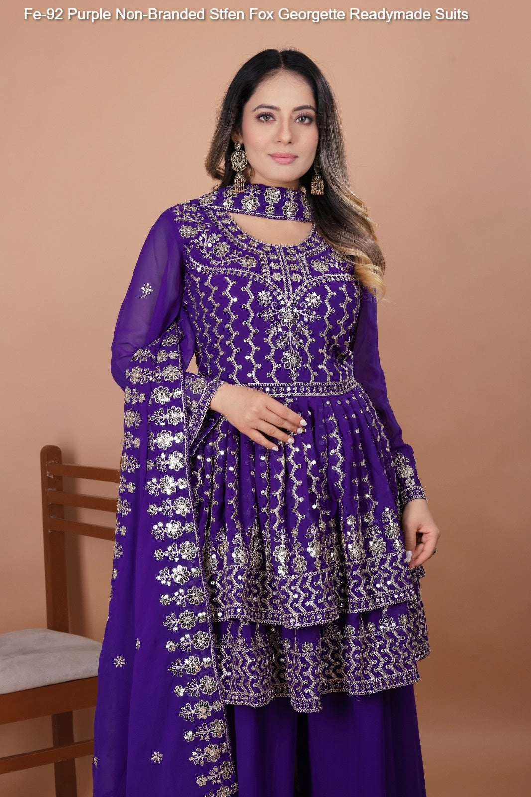 Fe-92 Purple Sharara Non-Branded Stfen Fox Georgette Readymade Suits
