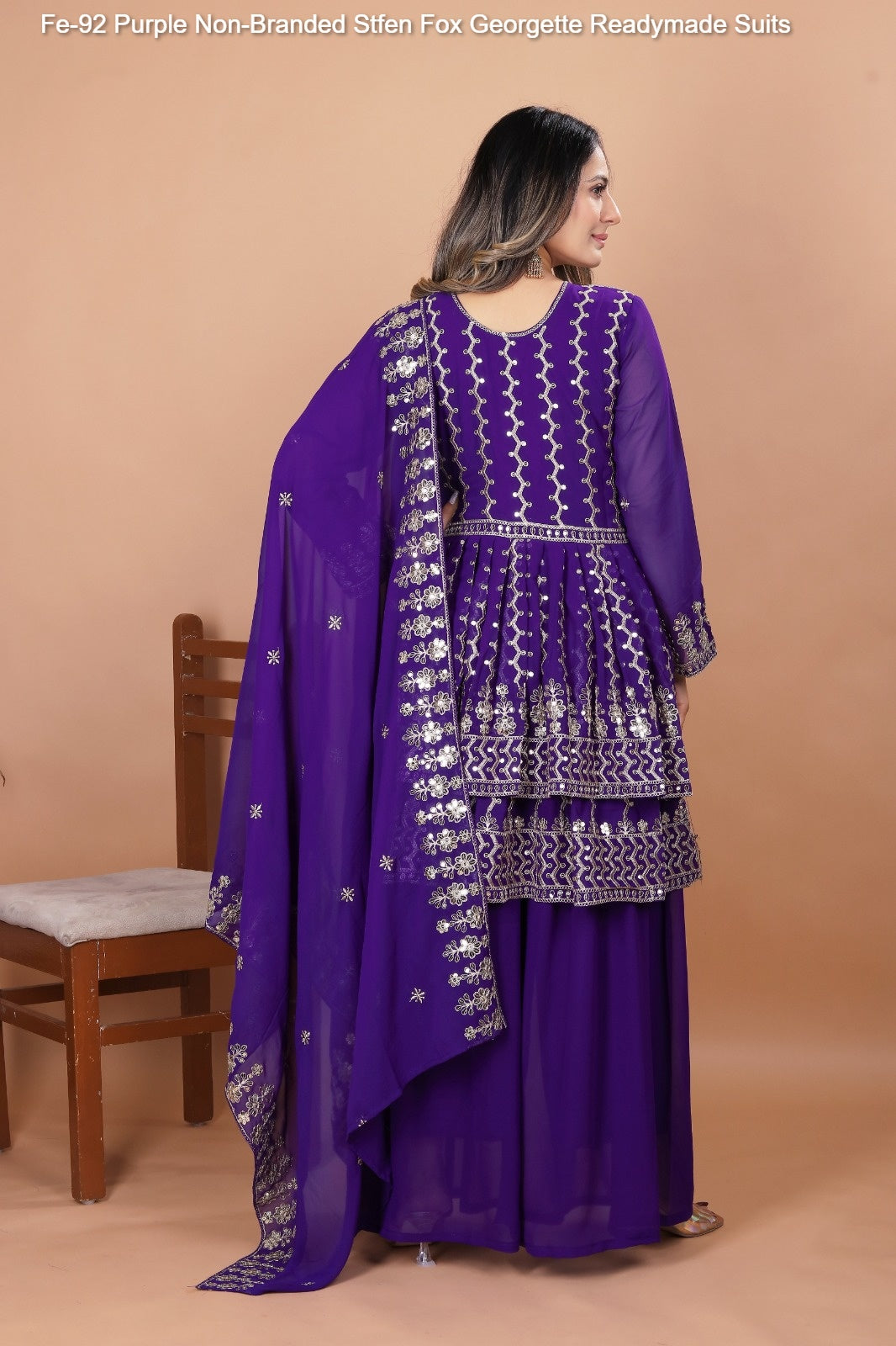 Fe-92 Purple Sharara Non-Branded Stfen Fox Georgette Readymade Suits