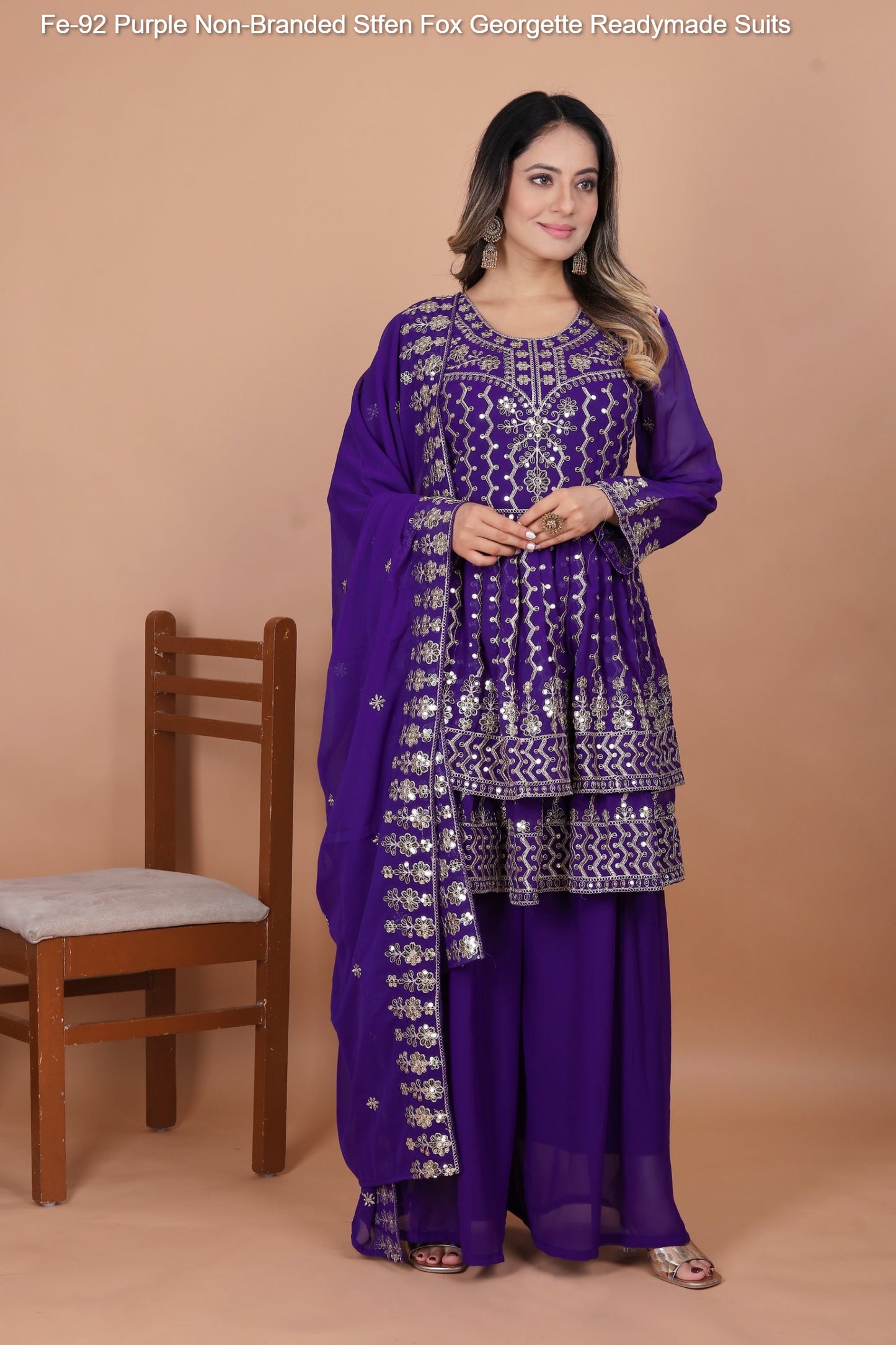 Fe-92 Purple Sharara Non-Branded Stfen Fox Georgette Readymade Suits