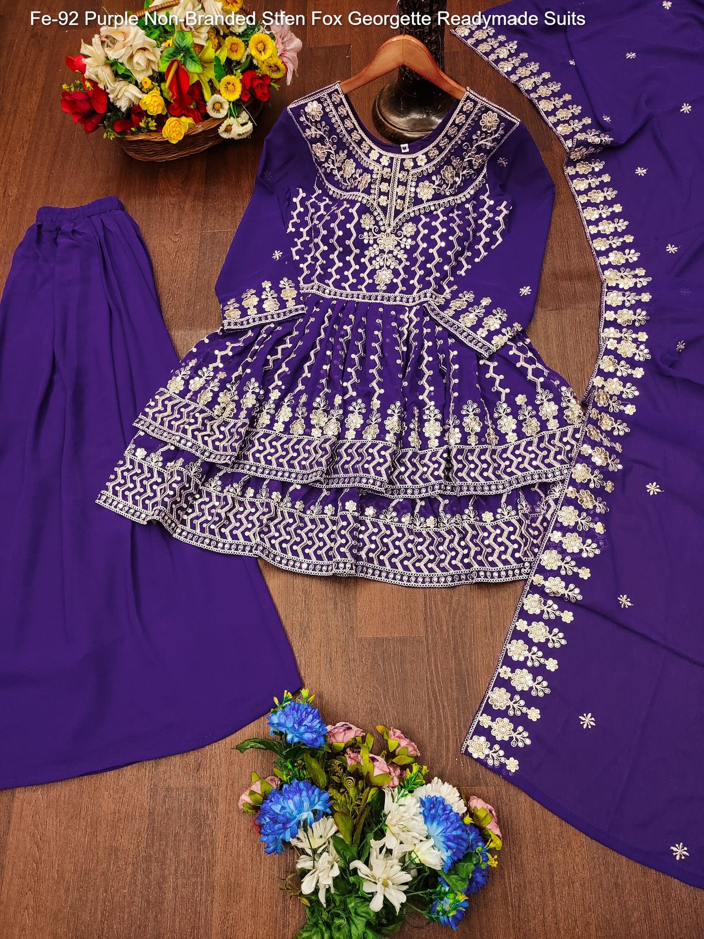 Fe-92 Purple Sharara Non-Branded Stfen Fox Georgette Readymade Suits