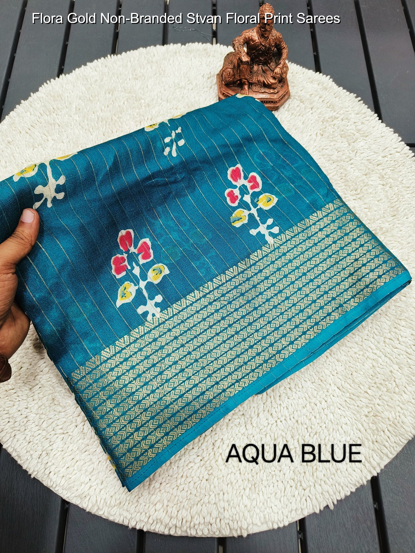 Flora Gold Non-Branded Stvan Floral Print Sarees