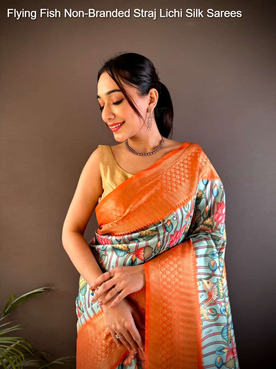 Flying Fish Non-Branded Straj Lichi Silk Sarees