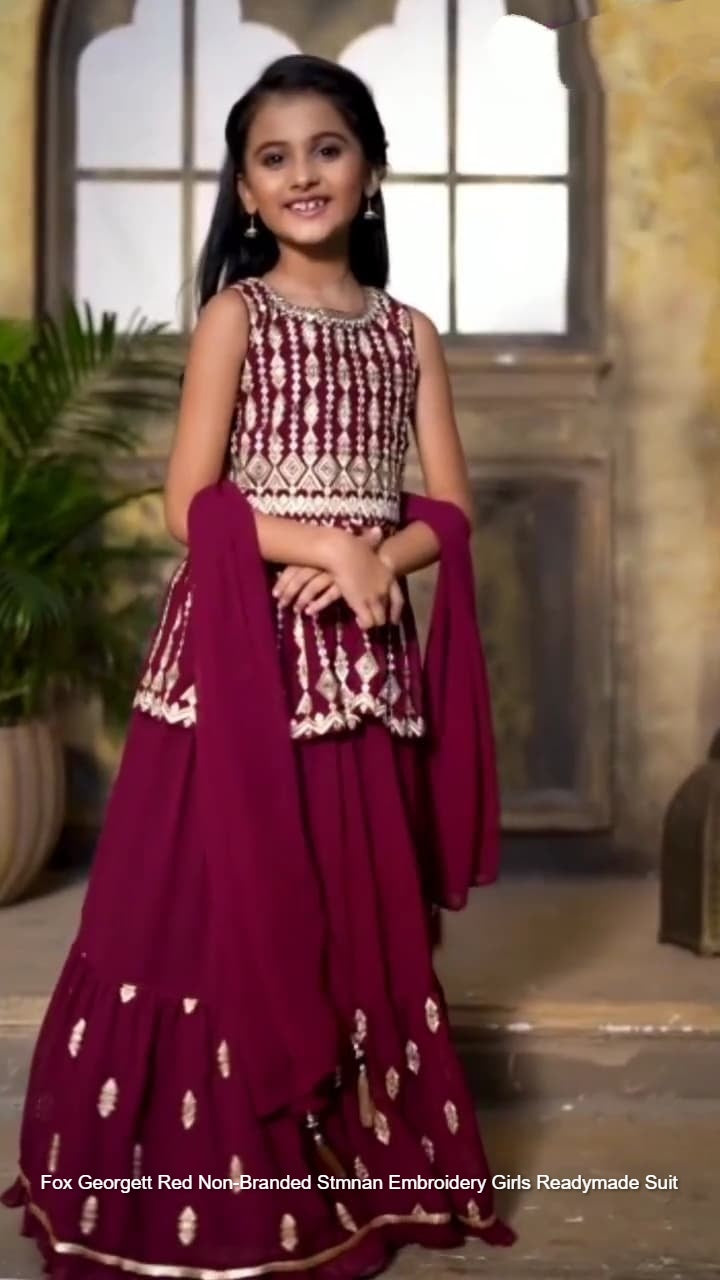 Fox Georgett Red Non-Branded Stmnan Embroidery Girls Readymade Suit