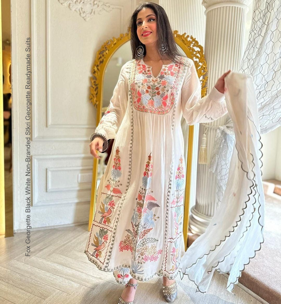 Fox Georgette Black White Non-Branded Stkri Georgette Readymade Suits