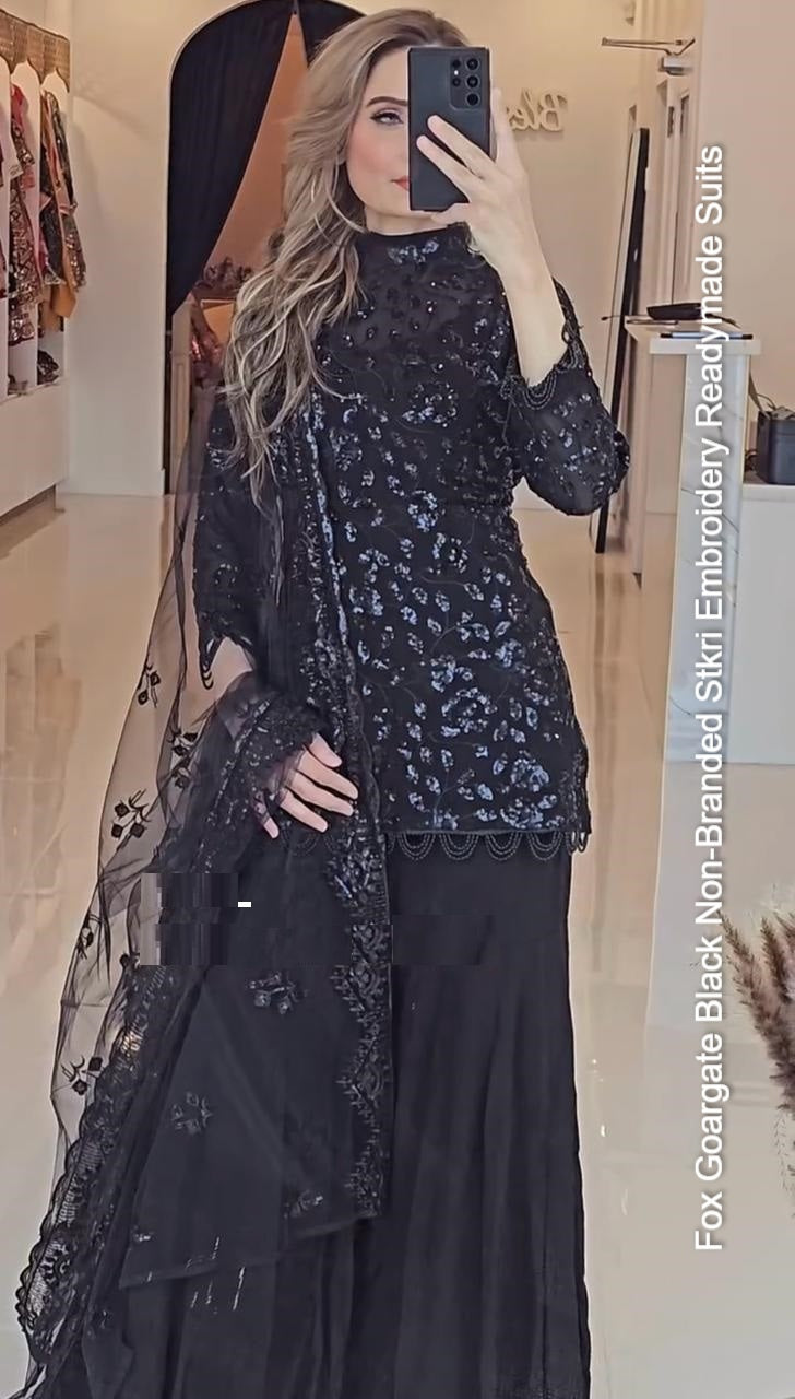 Fox Goargate Black Non-Branded Stkri Embroidery Readymade Suits