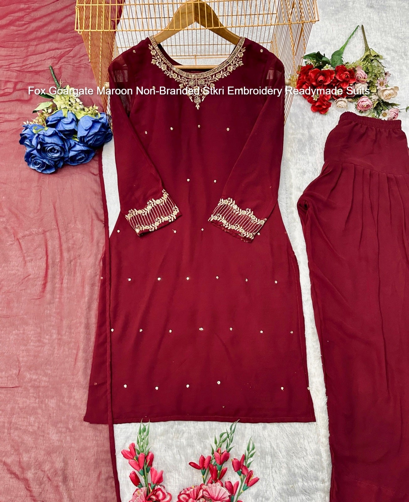 Fox Goargate Maroon Non-Branded Stkri Embroidery Readymade Suits