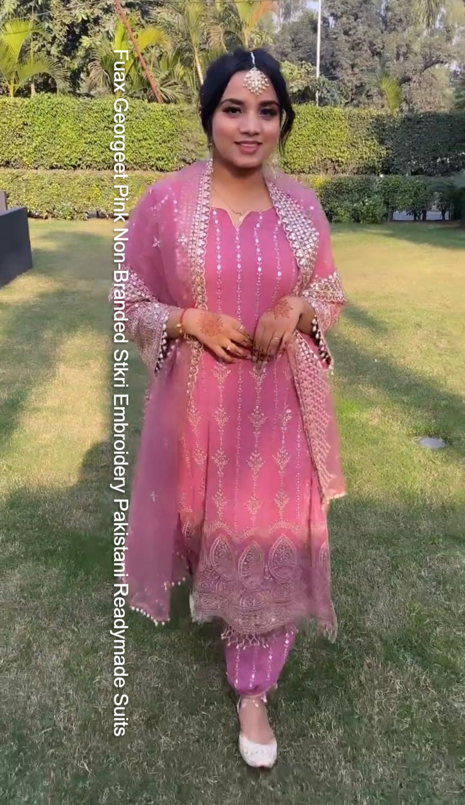 Fuax Georgeet Pink Non-Branded Stkri Embroidery Pakistani Readymade Suits