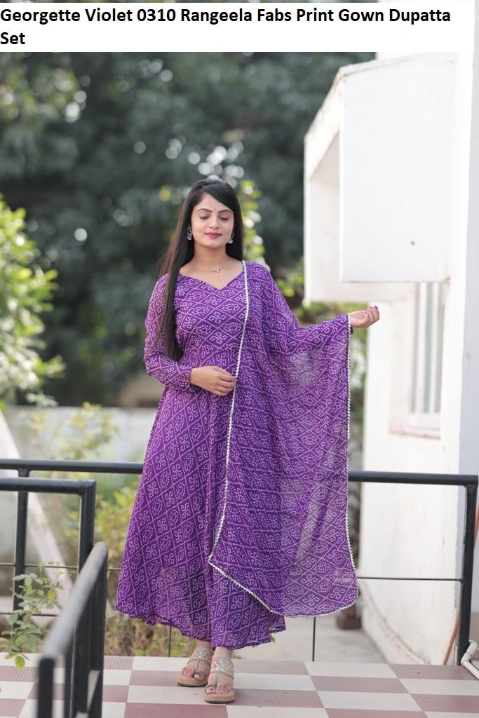 Georgette 0310 Violet Rangeela Fabs Print Gown Dupatta Set