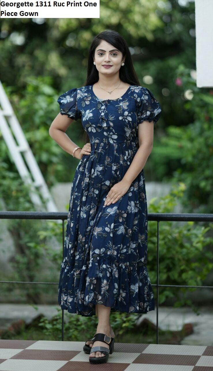 Georgette 1311 Ruc Print One Piece Gown