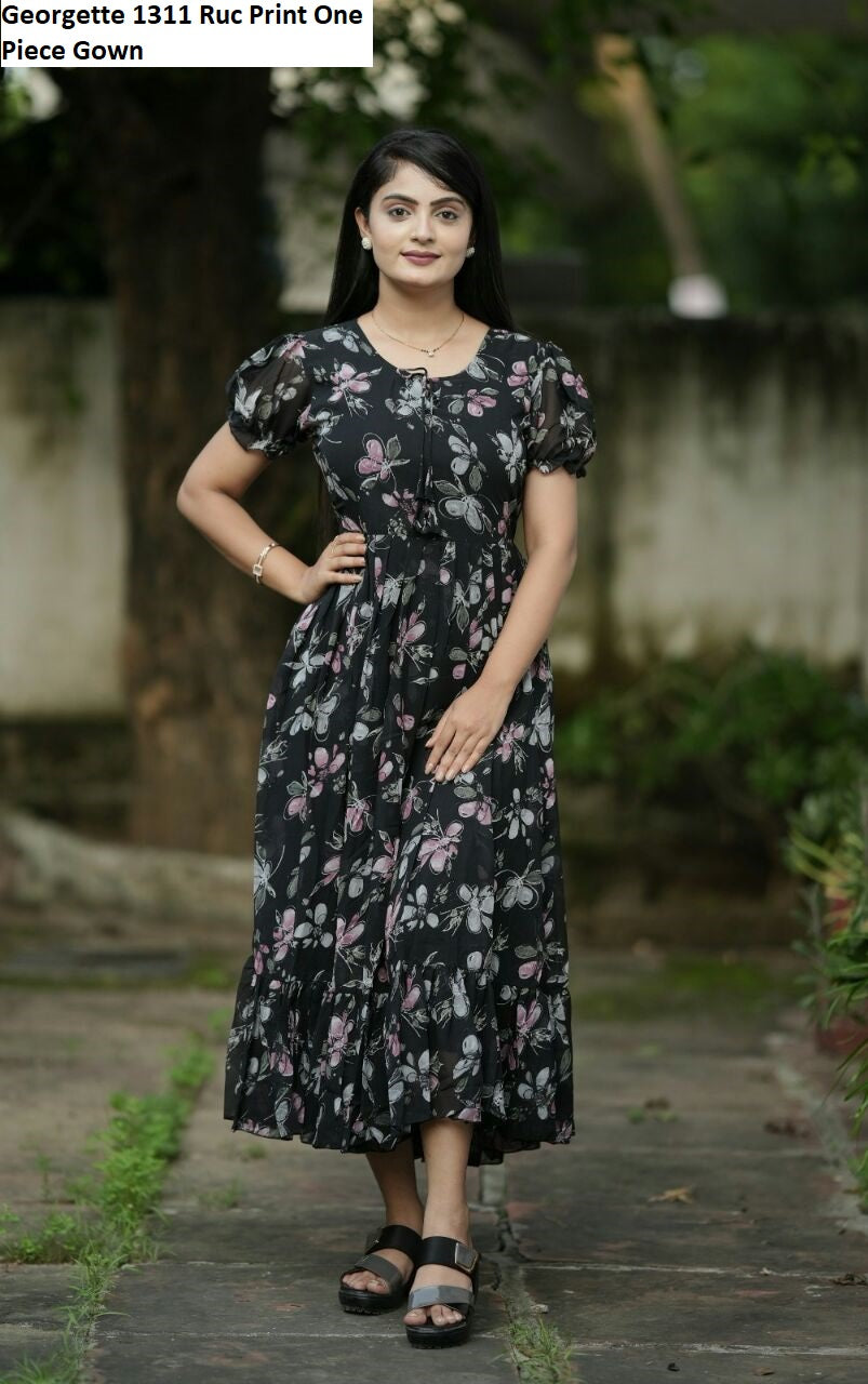 Georgette 1311 Ruc Print One Piece Gown
