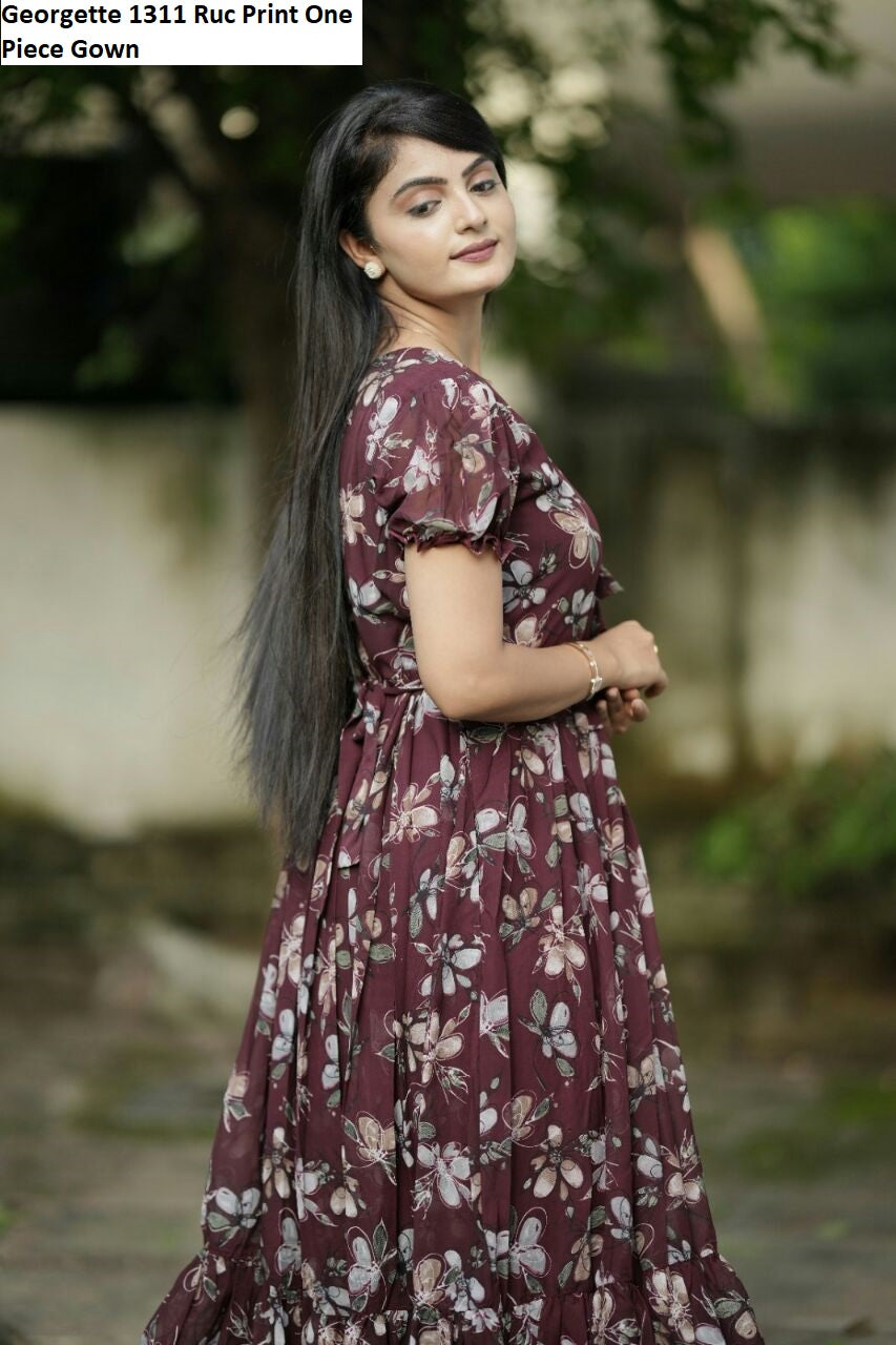 Georgette 1311 Ruc Print One Piece Gown