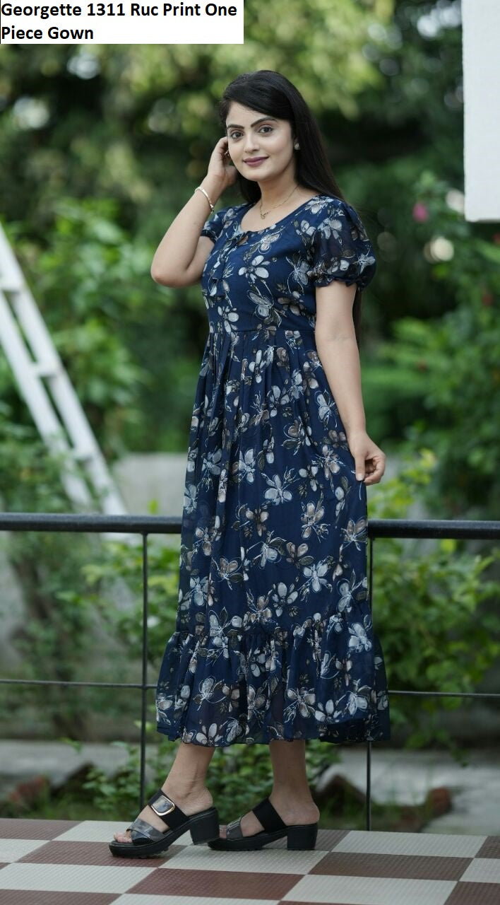 Georgette 1311 Ruc Print One Piece Gown