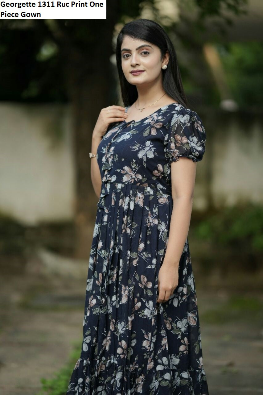 Georgette 1311 Ruc Print One Piece Gown