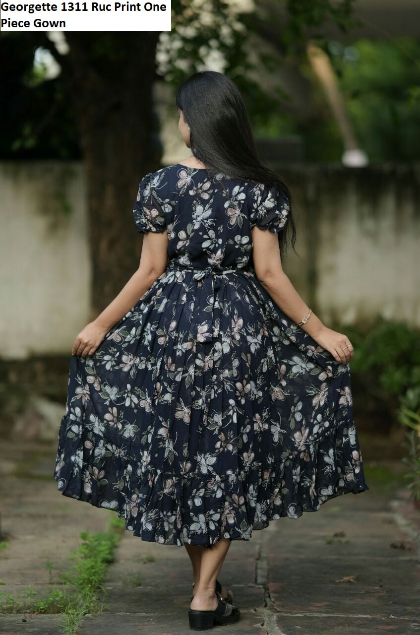 Georgette 1311 Ruc Print One Piece Gown